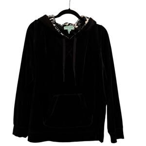 NWOT Silverwear New York Black Velvet Kangaroo Floral Pattern Hoodie, size L